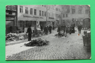 AK Nürnberg / 5. Februar 1909 / Spitalhof / Buchbinderei Bäselsöder / Aufräumarbeiten / Hochwasser Katastrophe